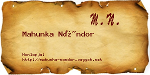 Mahunka Nándor névjegykártya